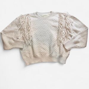 Beige Bubble Knit Fringe Sweater Size Medium